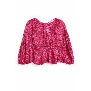 565 Floral Puff Sleeve Romantic Valentine Top Elastic Waist Peplum Long Sleeve